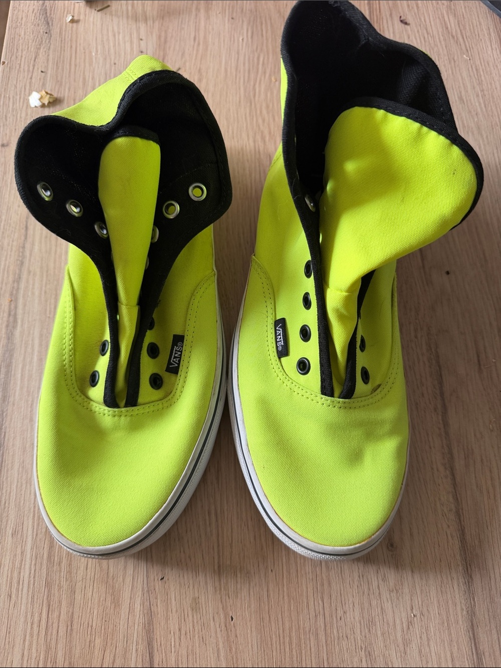 Vans Unisex Neon Yellow High Top Canvas Sneakers with Black Trim